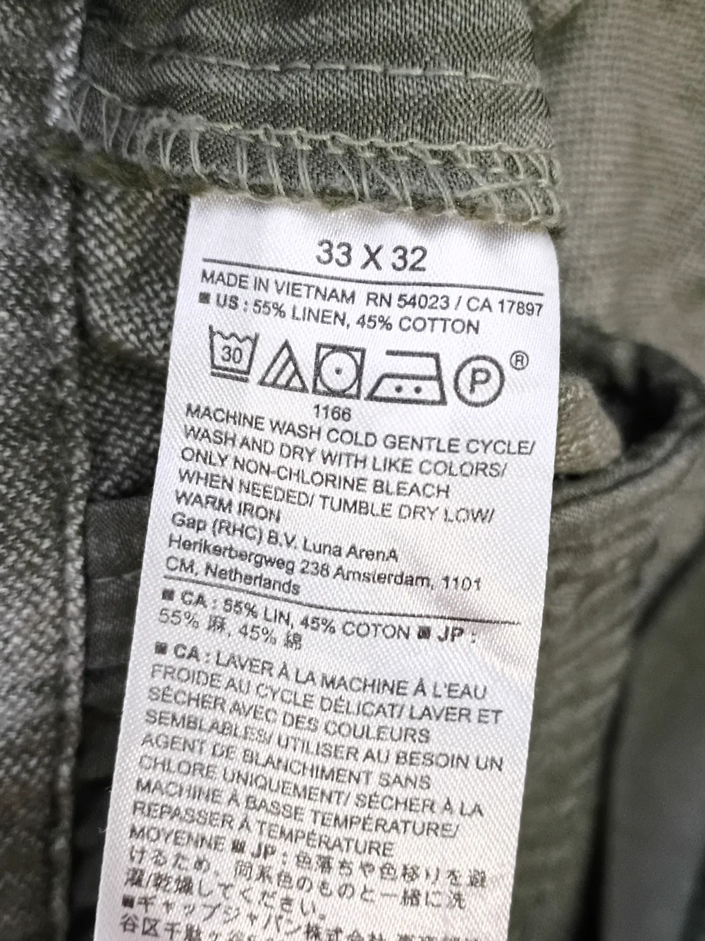 Banana Republic Mens Athletic Fit Linen Blend Trousers 33X27 Sage Drawstring
